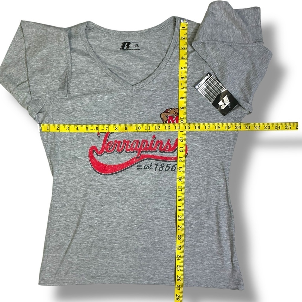 University Maryland Terrapins Tee Shirt Long Sleeve Logo MD Gray Women SZ Large - Picture 3 of 16